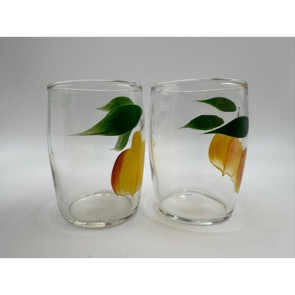 2 Bartlett Collins Gay Fad Handpainted juice glasses Peaches  3.25" - Picture 2 of 6